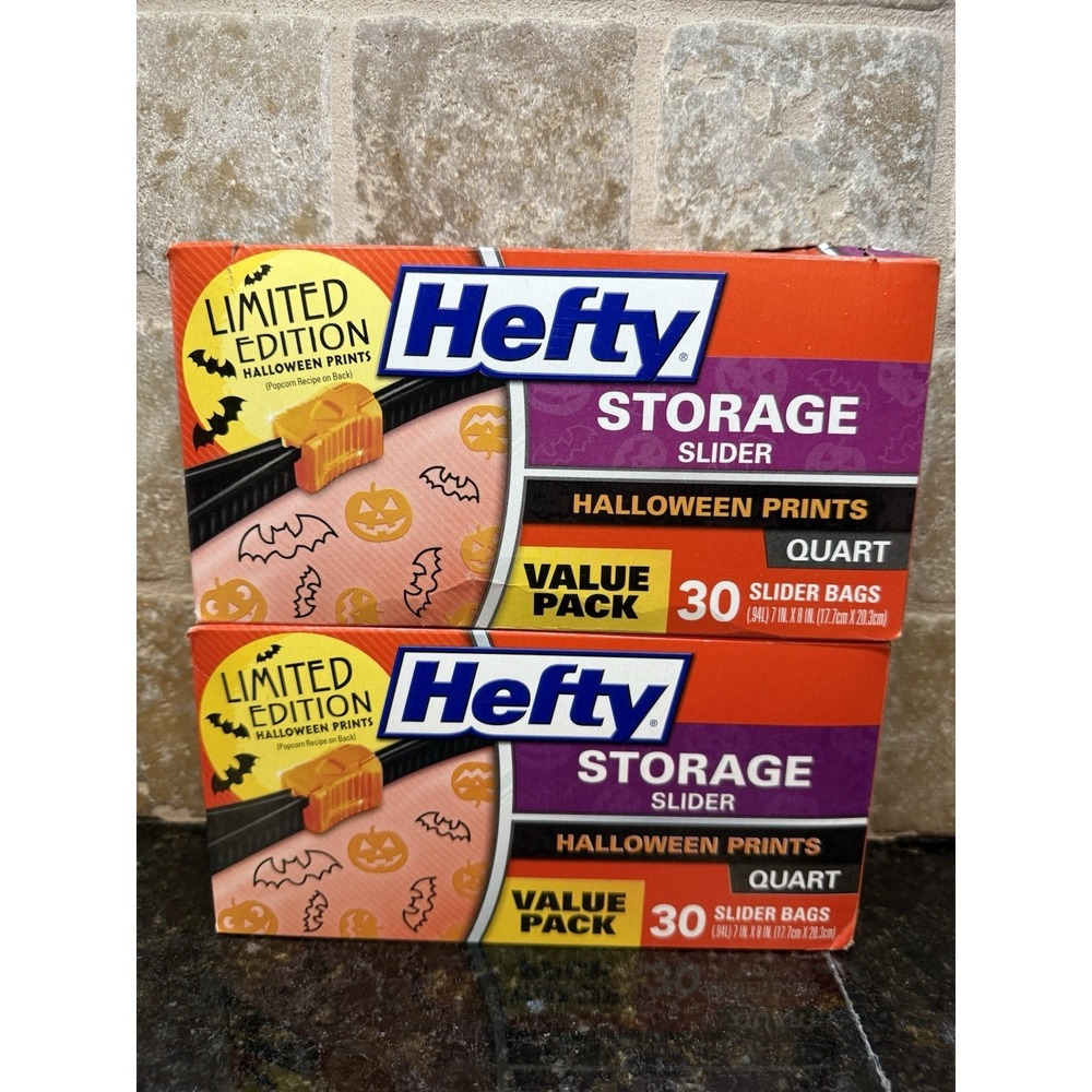 Hefty 2015 Halloween Quart Storage Slider Bags Bats Pumpkins Limited Edition *56